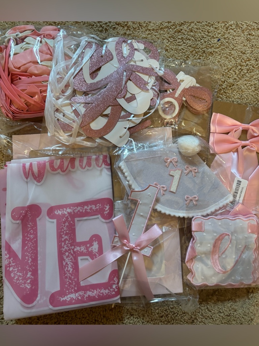 Pink First Birthday Party Decorations Kit